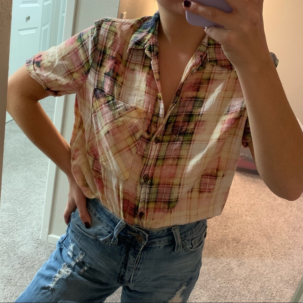 Bleached Crop Button Up